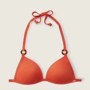Victoria's secret pink push-up triangle bikini top with rings LARGE ORANGE